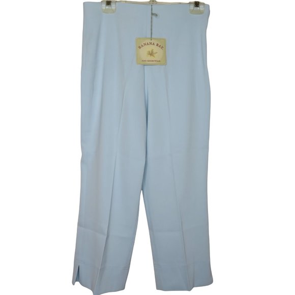 Vintage 80s Crop Carpi Pants 8 Baby Blue High Waist Flat Front Zip Stretch NEW - Picture 1 of 10